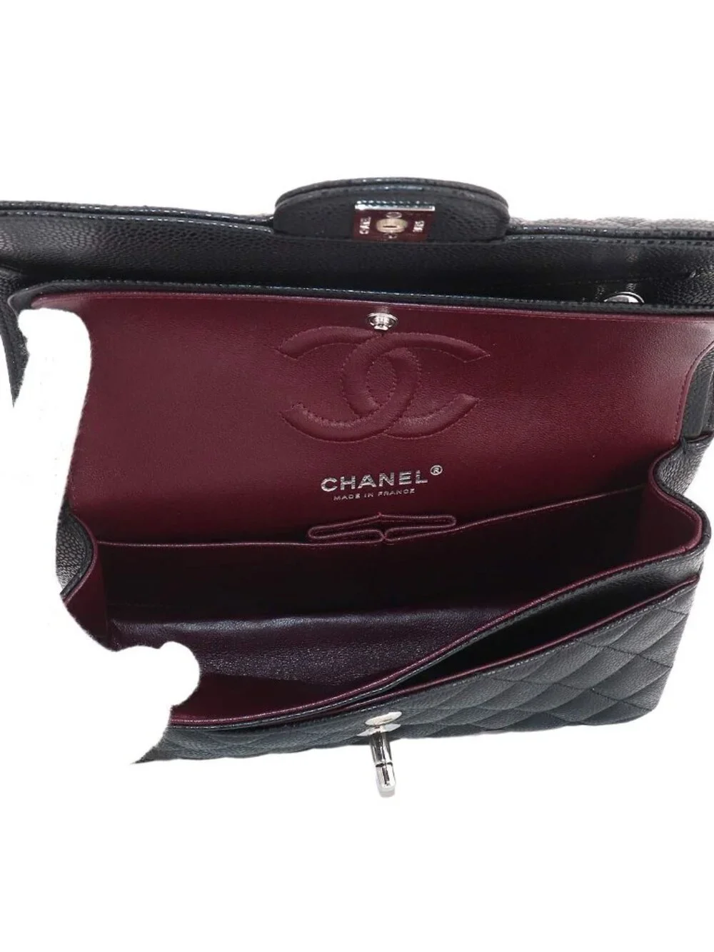 Chanel Quilted 23 Chain Shoulder Bag Caviar Leather Black Silver